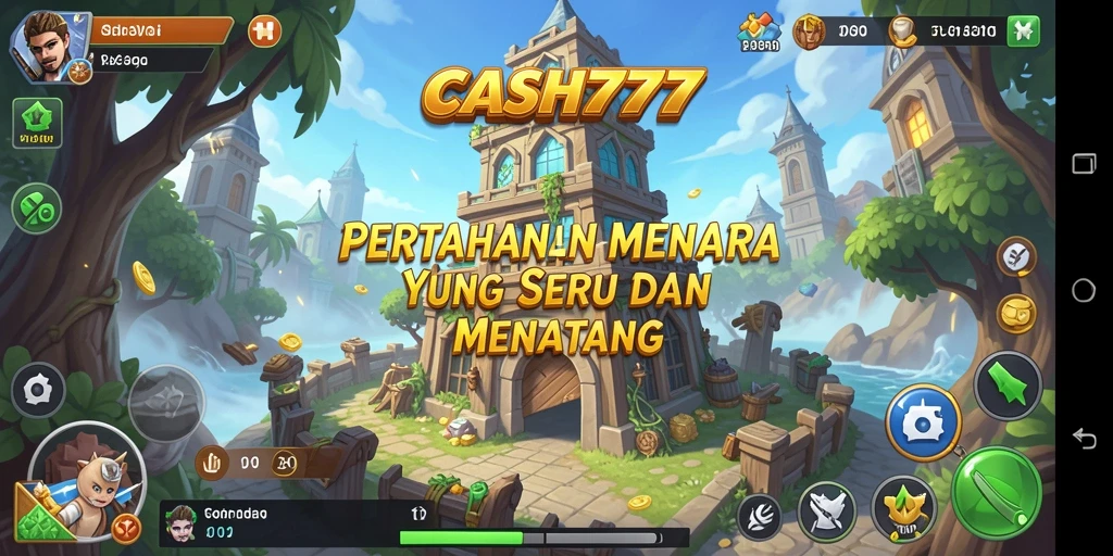 Screenshot utama CASH777 menampilkan aksi gameplay Tower Defense yang dinamis dan mendebarkan.