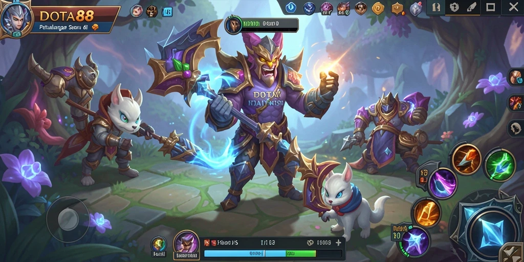 Menampilkan karakter beraksi dalam petualangan epik di DOTA88.