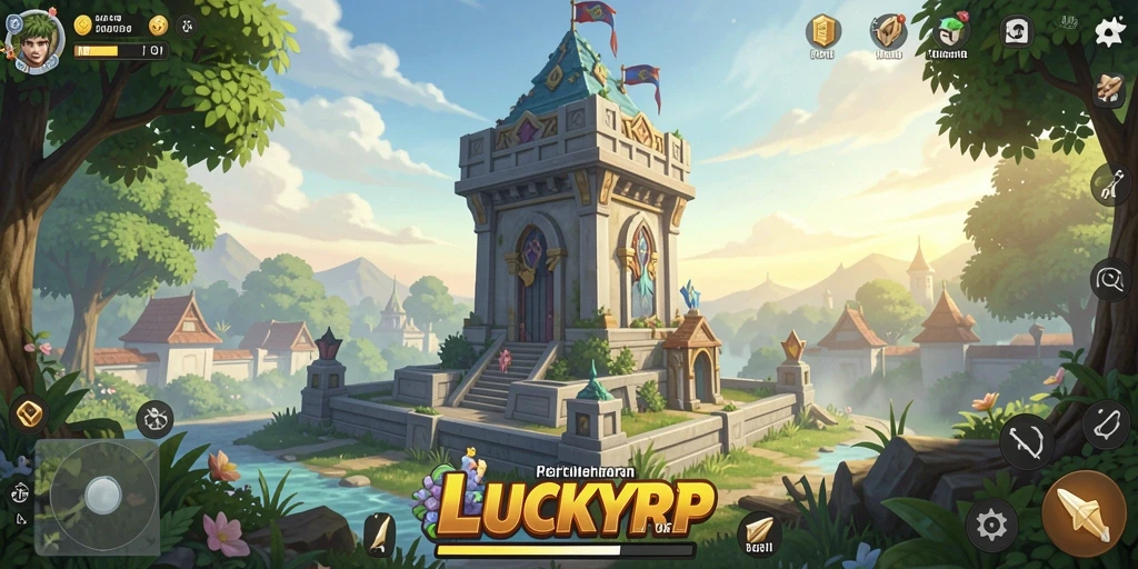 Tampilan aksi seru di LUCKYRP dengan menara pertahanan yang kuat.