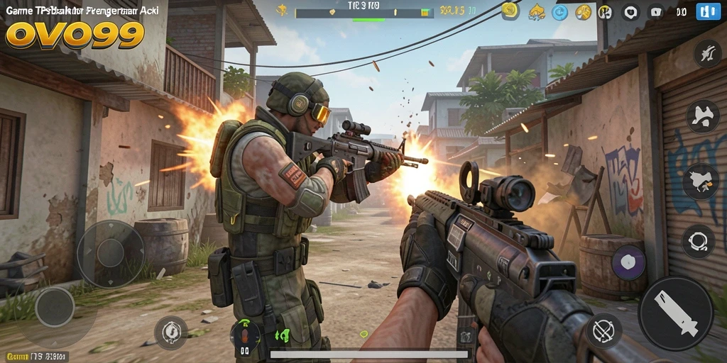 Screenshot gameplay OVO99 menampilkan pertempuran seru dan aksi mendebarkan.