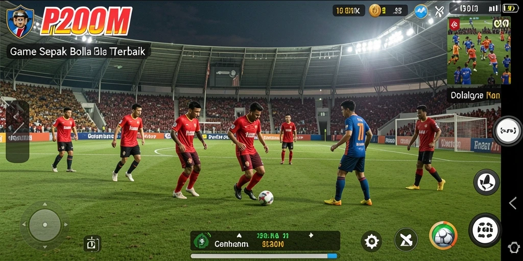 Tampilan gameplay menarik dalam P200M yang penuh aksi sepak bola.