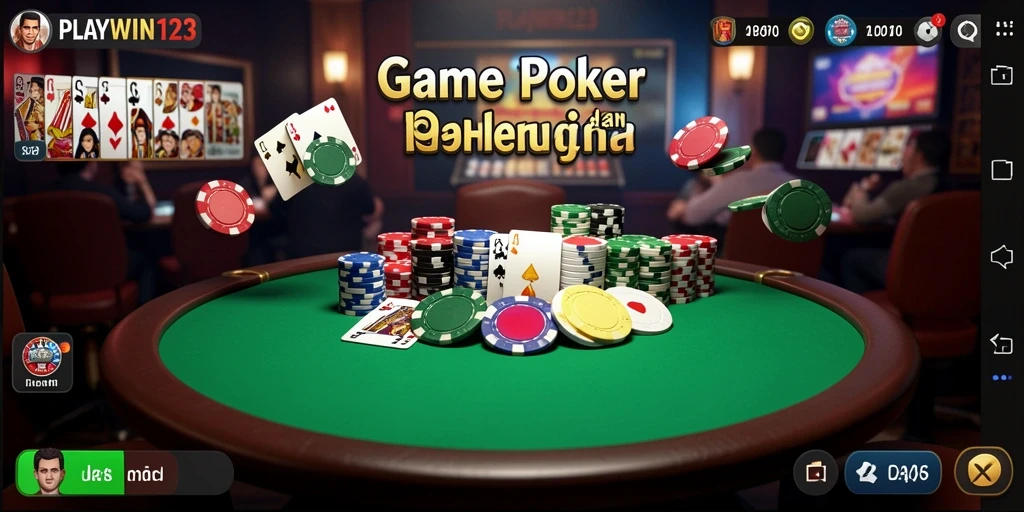 Tampilan gameplay seru dari PLAYWIN123, menunjukkan aksi poker yang intens.